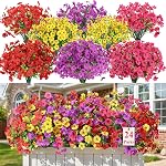 Alupssuc 24 Bundles Artificial Flowers for Outdoors Decoration, UV Resistant Silk Faux Daisy Flora Spring Fake Plastic Plants Greenery for Outside Indoor Yard Home Porch Window Box Decor, Mix 4 Colors