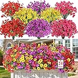 Alupssuc 24 Bundles Artificial Flowers for Outdoors Decoration, UV Resistant Silk Faux Daisy Flora Spring Fake Plastic Plants Greenery for Outside Indoor Yard Home Porch Window Box Decor, Mix 4 Colors Red Rose Purple Yellow 24