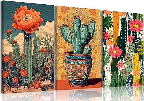 Framed Mexican Cactus Floral Wall Art Set of 3, Boho Southwest Succulent Wall Ar