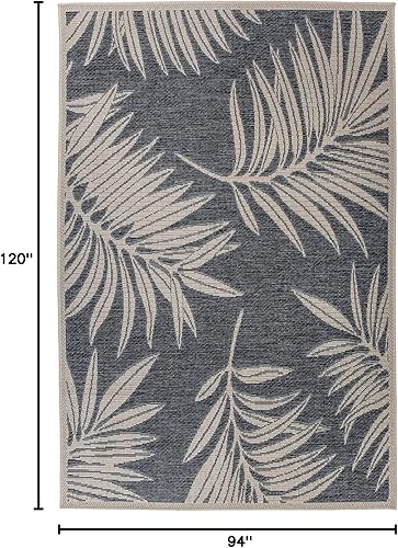 Miniatura 2 de Rugshop Alfombra para interiores y exteriores, diseño de hoja azul, lavable para manguera, para sala de estar, comedor y patio, 7'10" x 10'