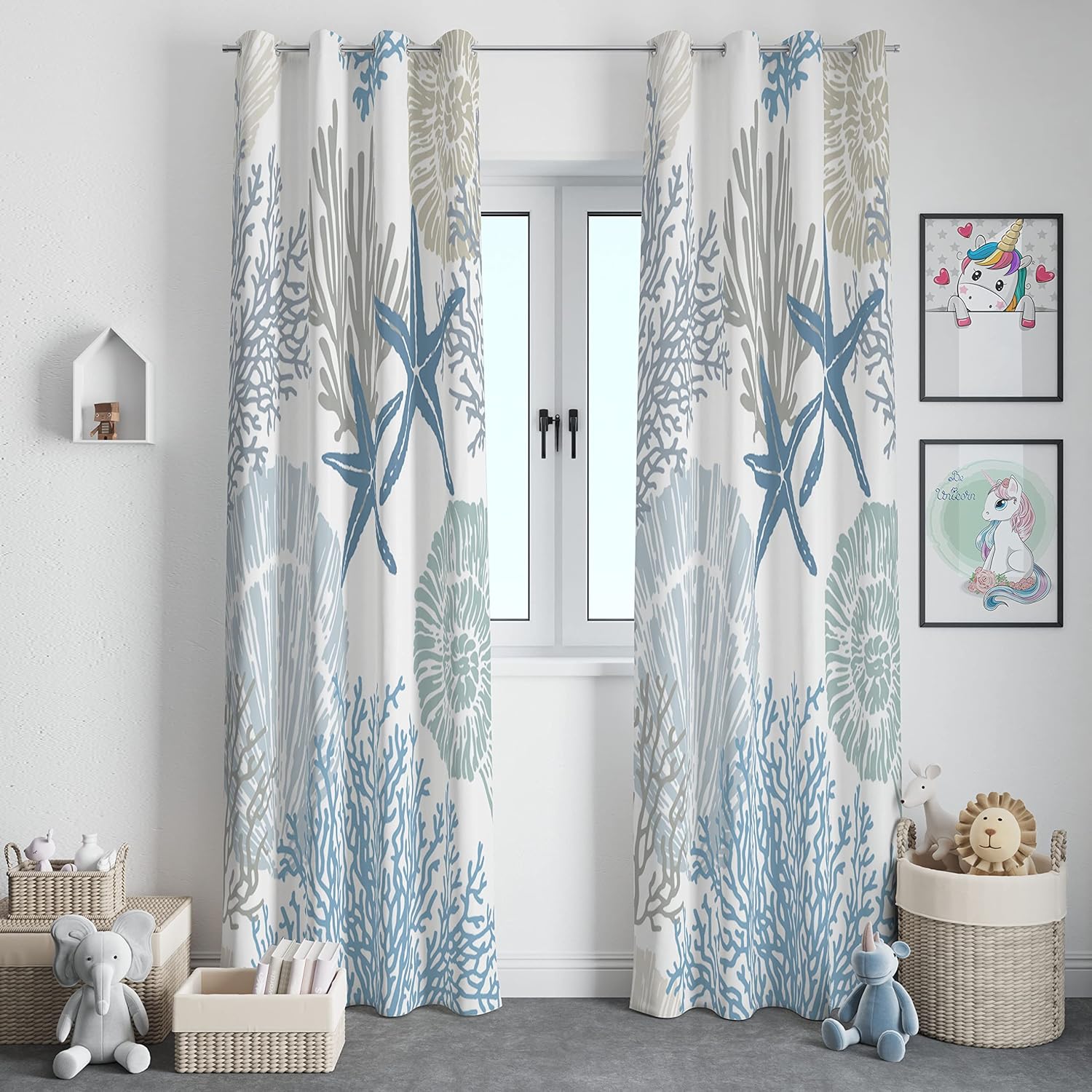 Llylumty Coastal Window Curtains Grommet Drapes Nautical Beach Sea