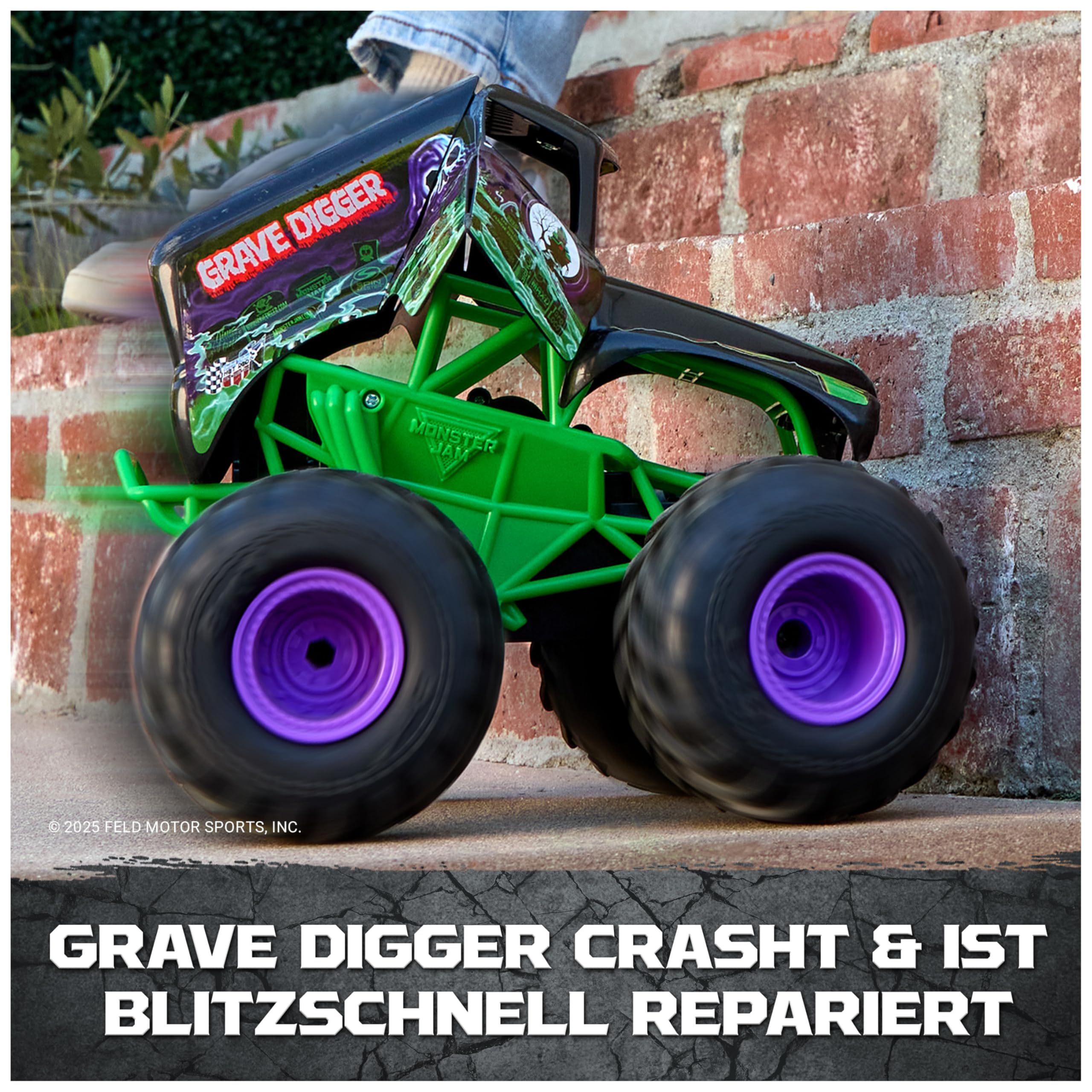Monster Jam - Smash 'n Bash Grave Digger, Ferngesteuerter Monstertruck, der Sich beim Crash verformt und auf Knopfdruck Wieder repariert, 2,4 GHz-Steuerung, ab 4 Jahren