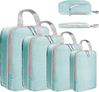 Bagage Sac Compression,Packing Cubes Compression Organisateur de Voyage Ultraléger,Rangement Valise peut Répondre Tous Vos Besoins de Voyage(Bleu,4 pièces)