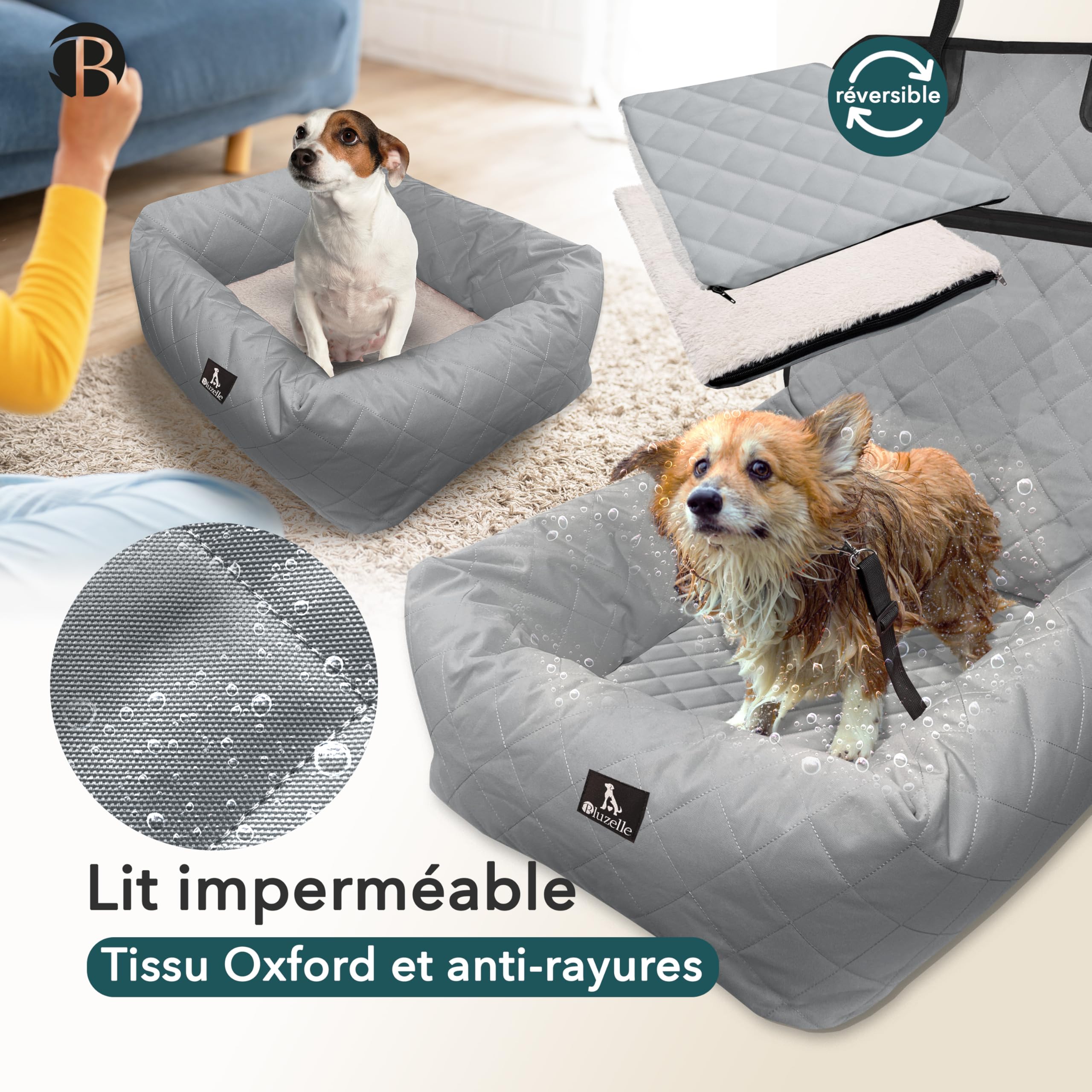 Siège Auto Chien & Panier 2-en-1 pour Avant & Arrière - TRAVELBUDDY Imperméable, Antidérapant & Lavable - Inclus Ceinture & Tissu Oxford - Marque Allemande, Couleur:Gris
