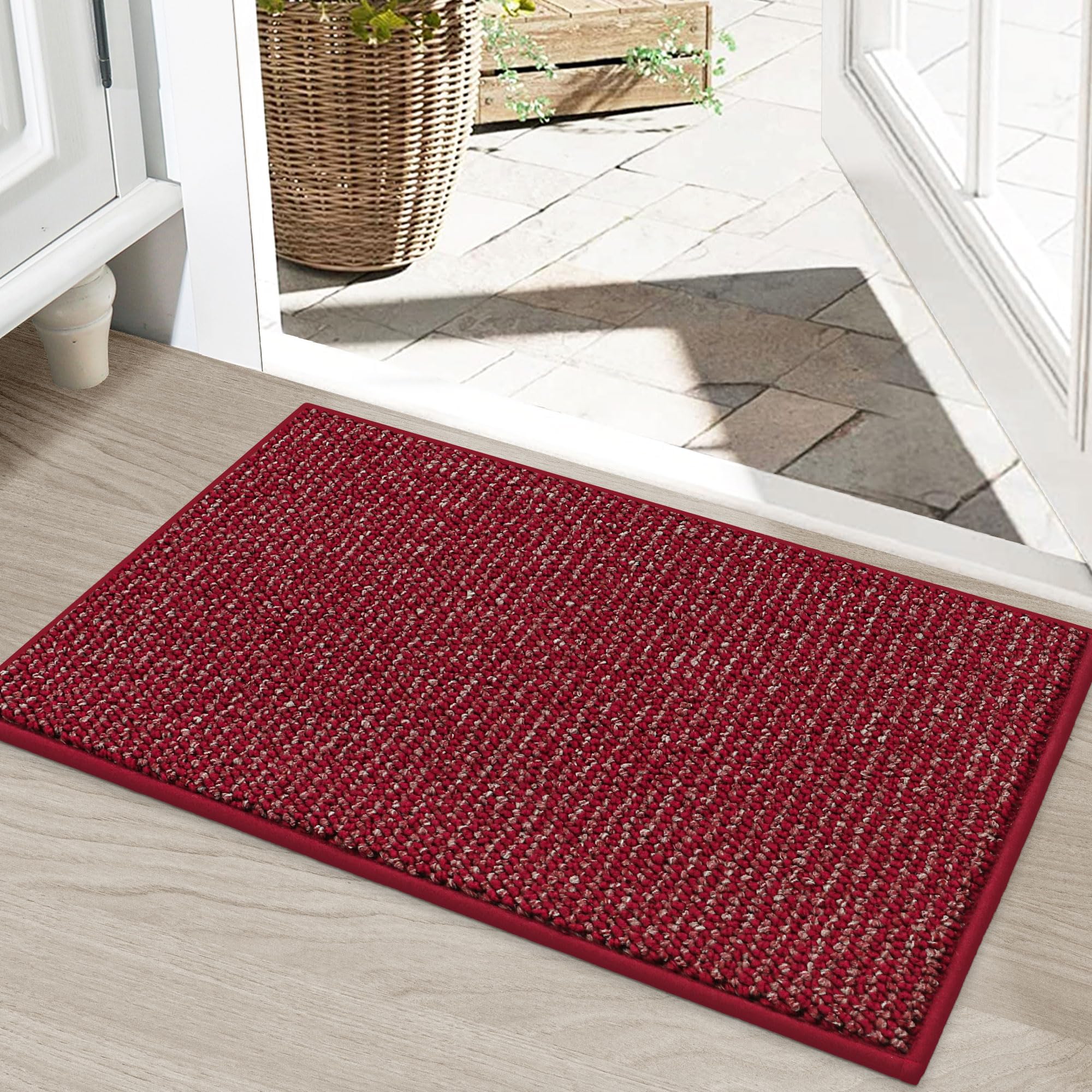 BEQHAUSE Dirt Trapper Door Mat 20" x 32", Non-Slip Washable Doormats, Red