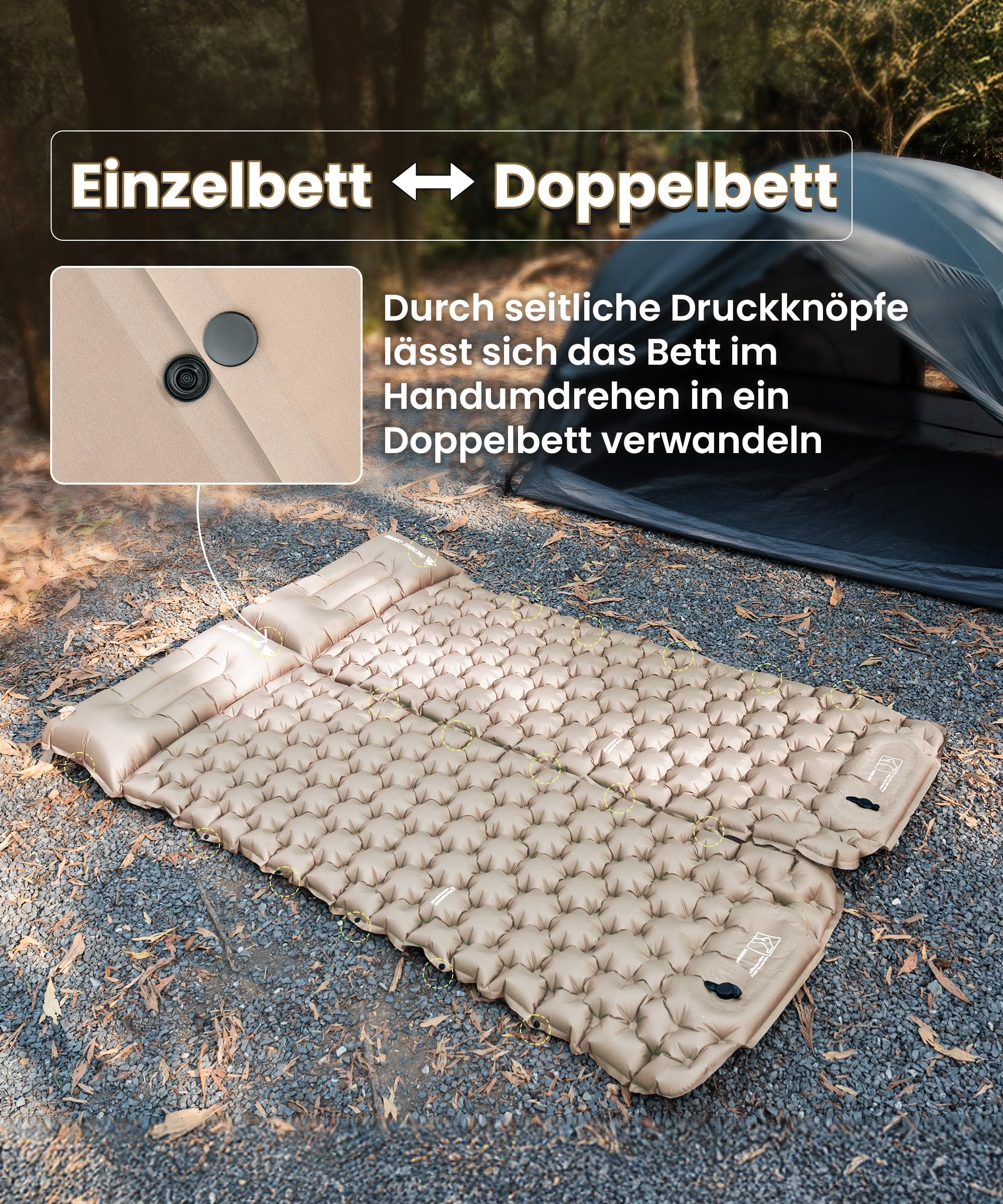 OneTigris Blackcrystal Colchoneta autoinflable ultraligera, colchón hinchable para camping con almohada, colchón de aire compacto para camping y senderismo (marrón coyote)