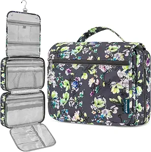 PAVILIA Hanging Toiletry Bag for Women, Travel Cosmetic Organizer, Floral