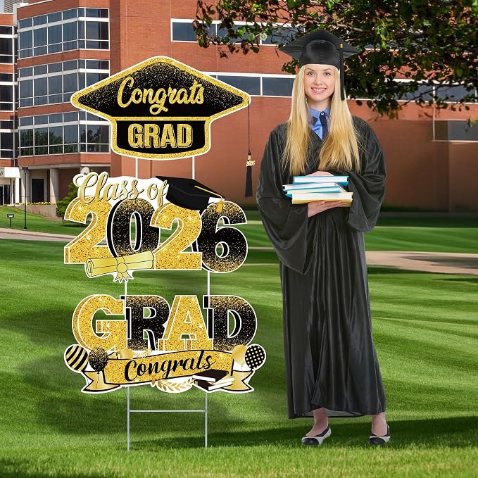 Amazon.com : Vivantia Graduation Yard Signs Class of 2026, 3-Pack Black ...