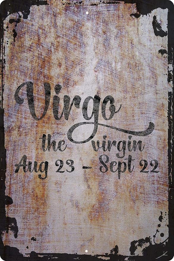 Virgo the virgin cursive August 23-September 22 zodiac astrology Beige Wall Art Decor Funny Gift 12 x 18 Inch
