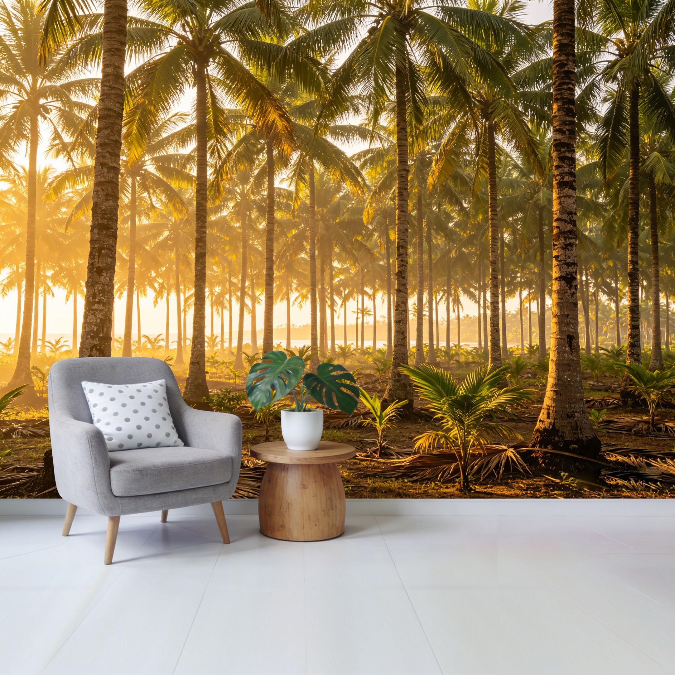Qzlithotic Yq2605250196 Custom Size Wall Mural Tropical Coconut Palm Tree Forest Golden Sunset Landscape Selfadhesive Wall Fabric Removable Wallpaper For Home Office Decor