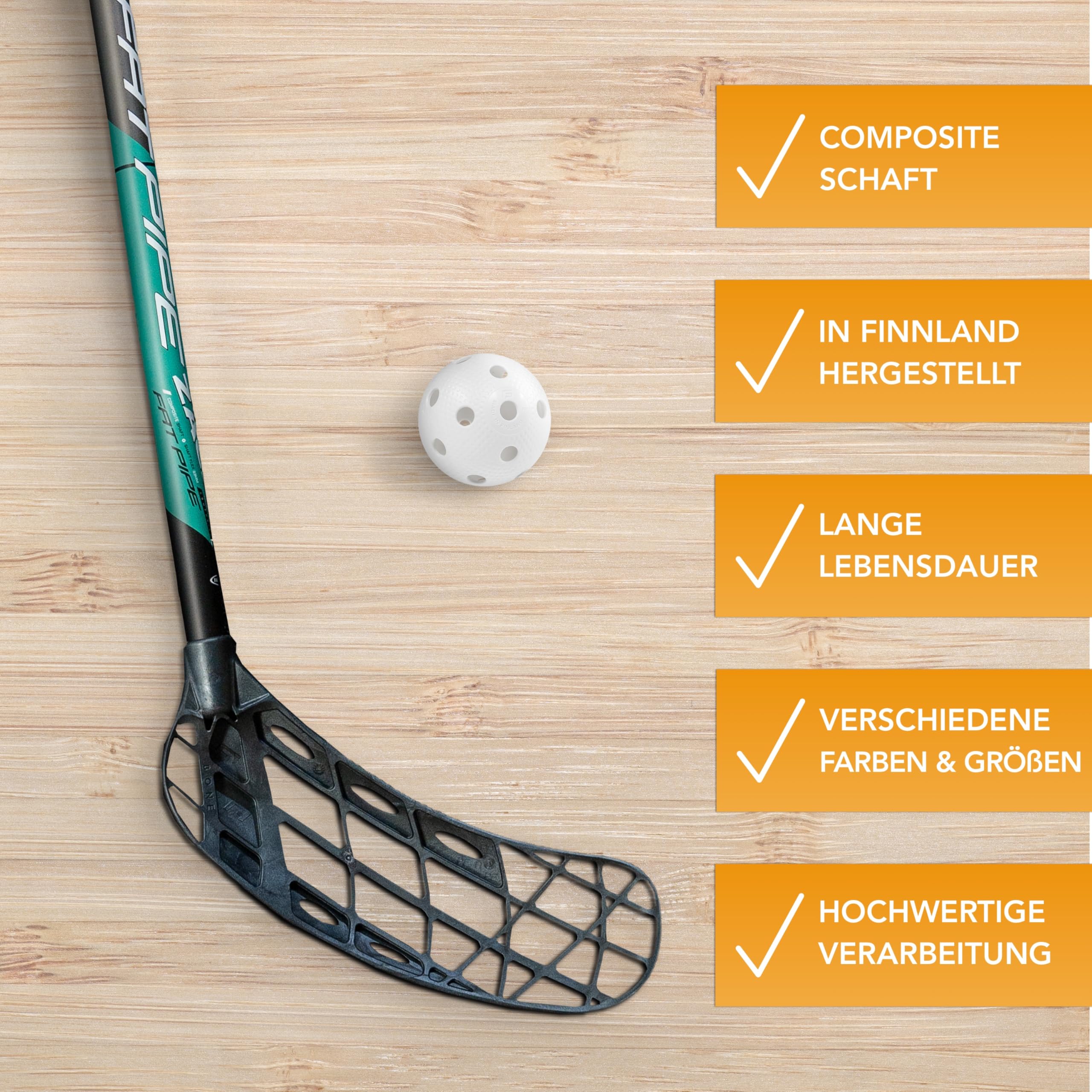 FAT PIPE Floorball Schläger Unihockey Stock Zack 33 Bone - Coral Green - IFF Zertifiziert, mit Bone Schaufel/Kelle