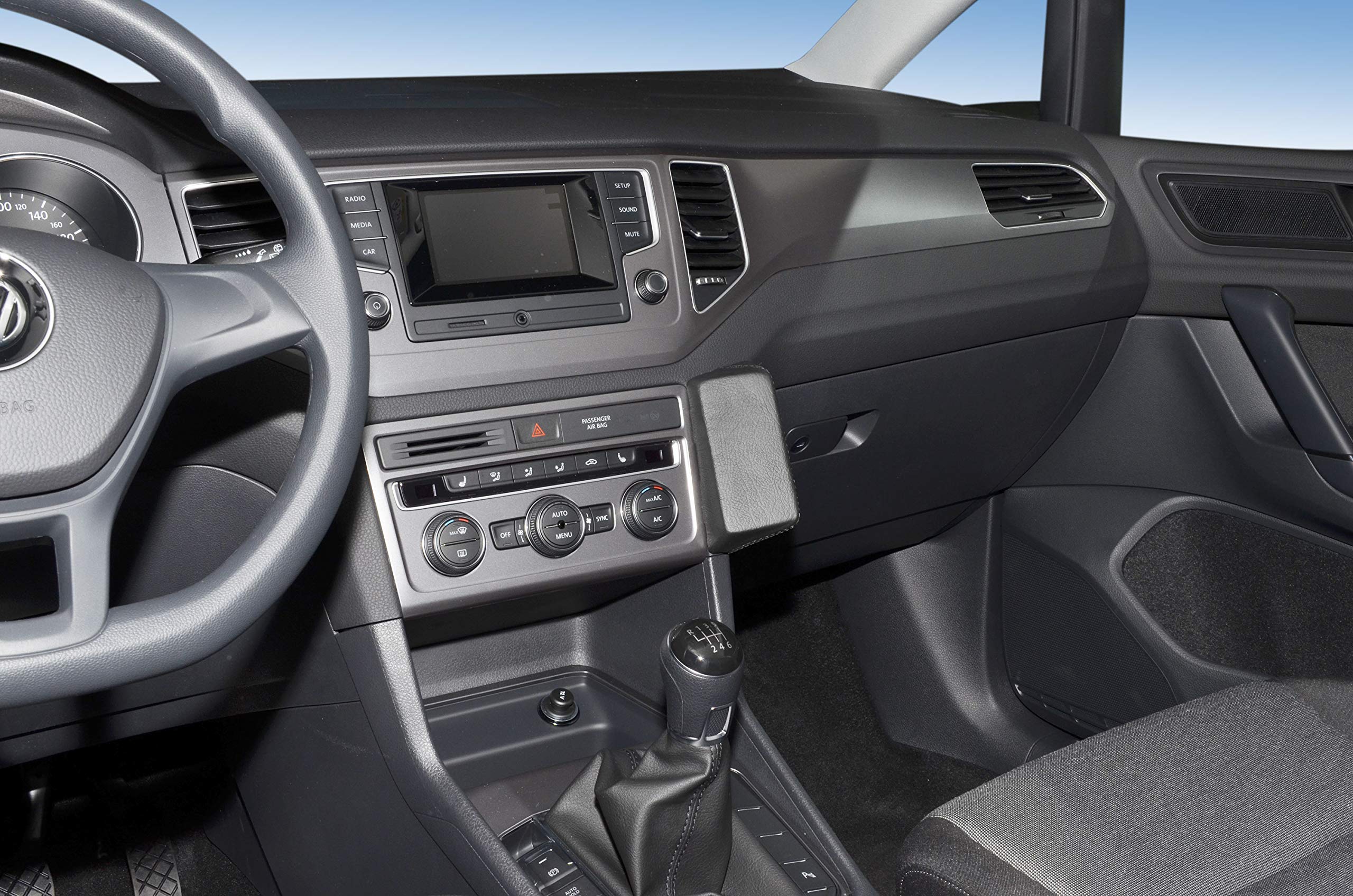 KUDA Handyhalterung passend für VW Golf Sportsvan ab 02/2014 - Telefonkonsole für Smartphones, Handys, Navi und mehr – Kunstlederkonsole, schwarz, 1525