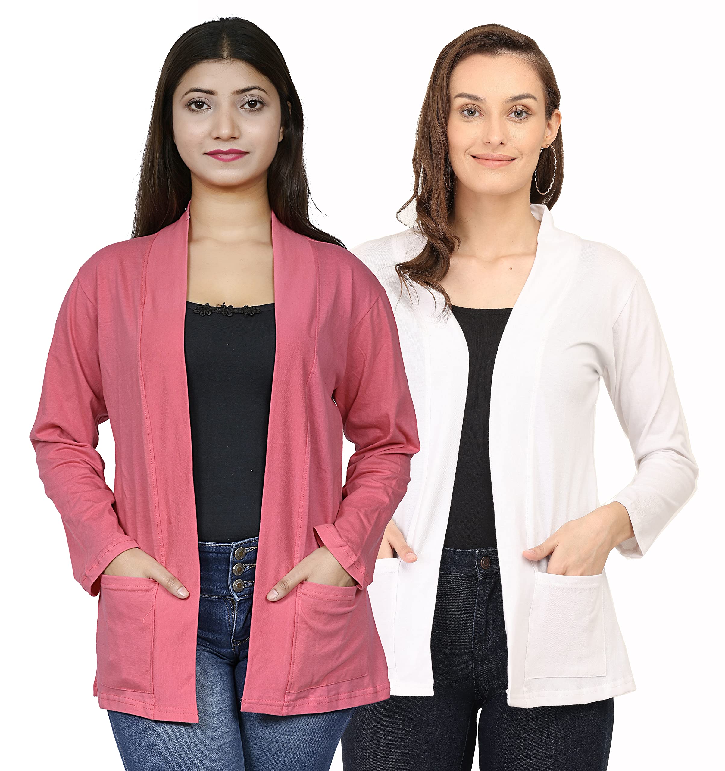 kg best collection Women Pocket Shrug Pack of Two(Orange,White)-picture-38