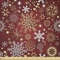 Vista 23 de Ambesonne Tela Navideña por Yarda, Tema Navideño con Hojas de Acebo Corona Bayas Ilustración Impresa, Tela Decorativa para Tapicería y Acentos