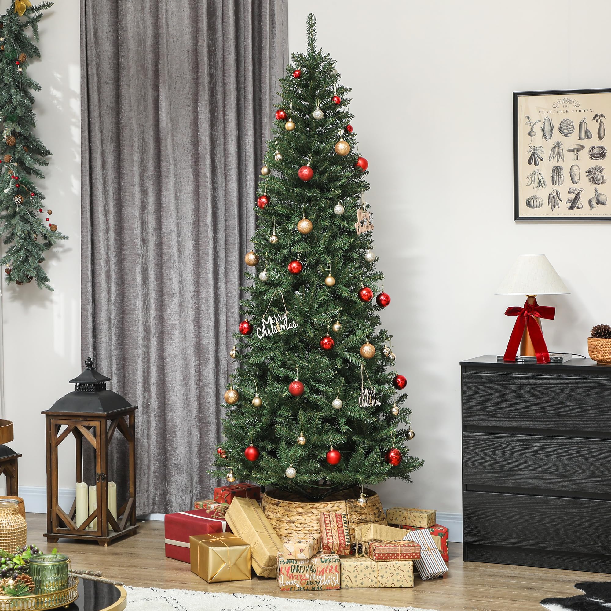 HOMCOM Sapin de Noël Artificiel 210 cm 350 Lumières Blanches Chaudes Vert | Arbre de Noël Fin, Lumières Multicolores, 9 Modes d'Éclairage, 1273 Pointes de Branche Articulée, Support en Métal Pliable