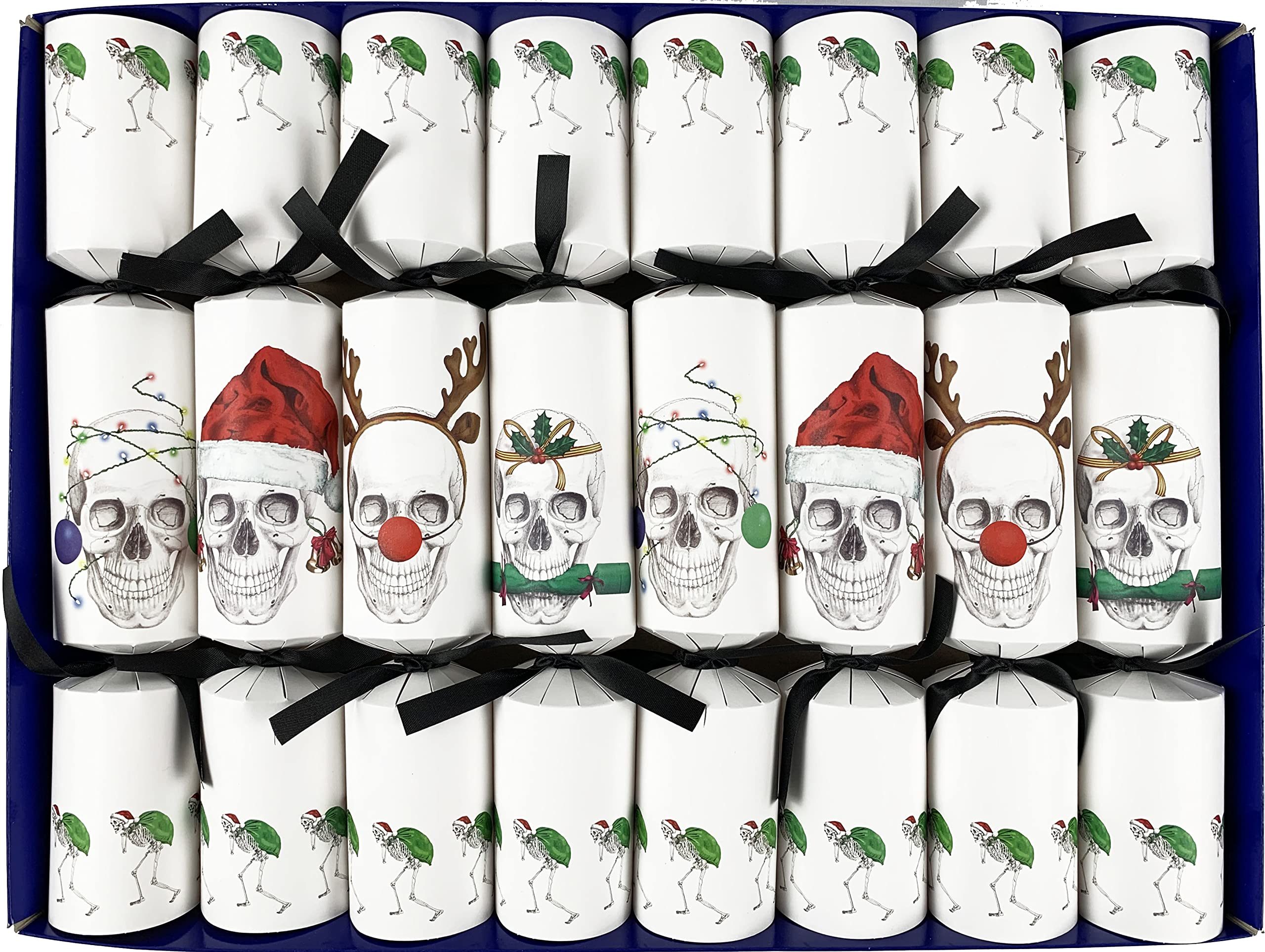 Crackers Ltd White The Dark Side Of Christmas - Set Of 8 Christmas Skull Fill Your Own Christmas Crackers - From The Skullery