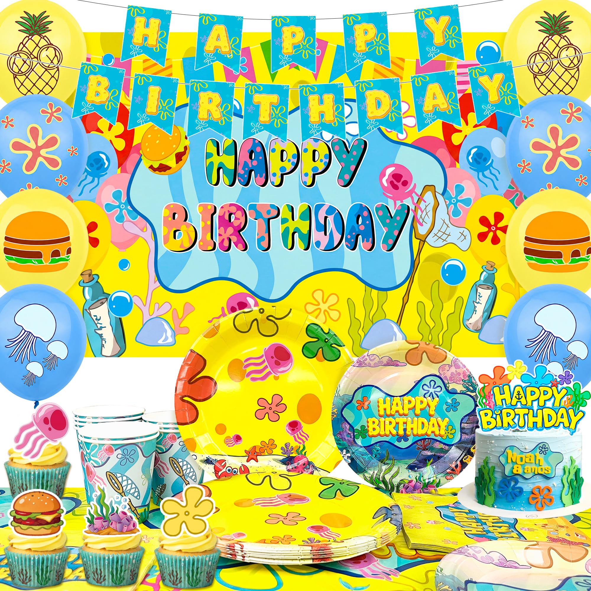 90pcs Yellow Sponge Birthday Party Decorations Pineapple Party Tableware