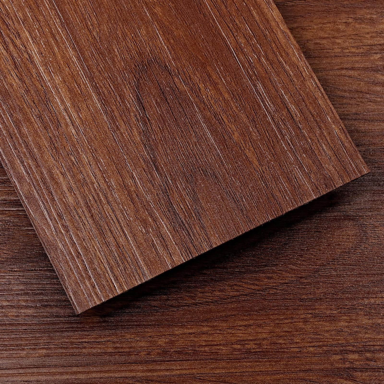 12 PCS Mahogany Vinyl Flooring Tiles Self Adhesive - Wood Peel and Stick Floor Tiles 1.67 m² Easy DIY Installation for Living Room Bathroom Kitchen Bedroom