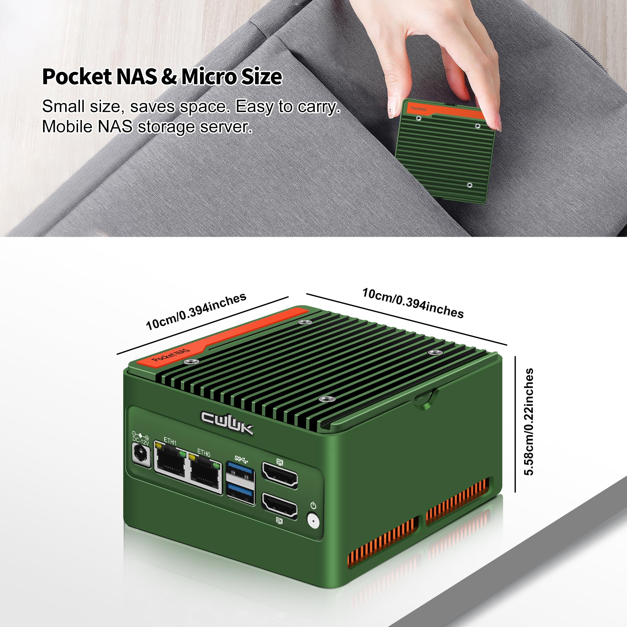 CWWK N355 Mini PC (Upgraded N305) X86-P5 Pocket-NAS, 4 x M.2 NVMe Mini Computer with 2 x i226-V 2.5GbE LAN, Barebone Micro PC DDR5 NO RAM/SSD/OS, WiFi7/BT5.4 Expandable, 2-Display