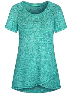 Kimmery Woman Raglan Sleeve Round Neck Irregular Hem Yoga Workout Shirt Sizes M-3XL