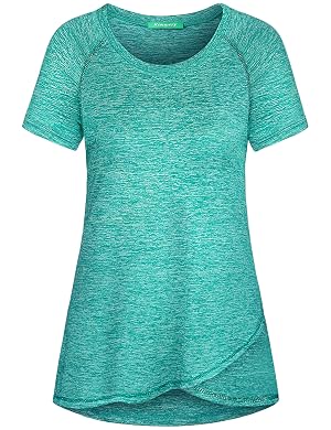 Kimmery Woman Raglan Sleeve Round Neck Irregular Hem Yoga Workout Shirt Sizes M-3XL