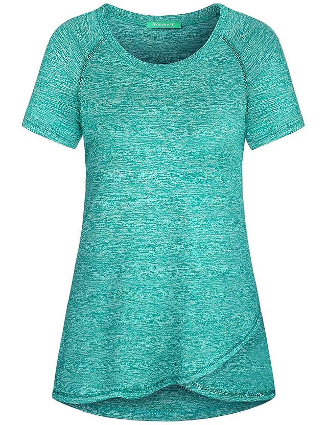 Kimmery Woman Raglan Sleeve Round Neck Irregular Hem Yoga Workout Shirt Sizes M-3XL