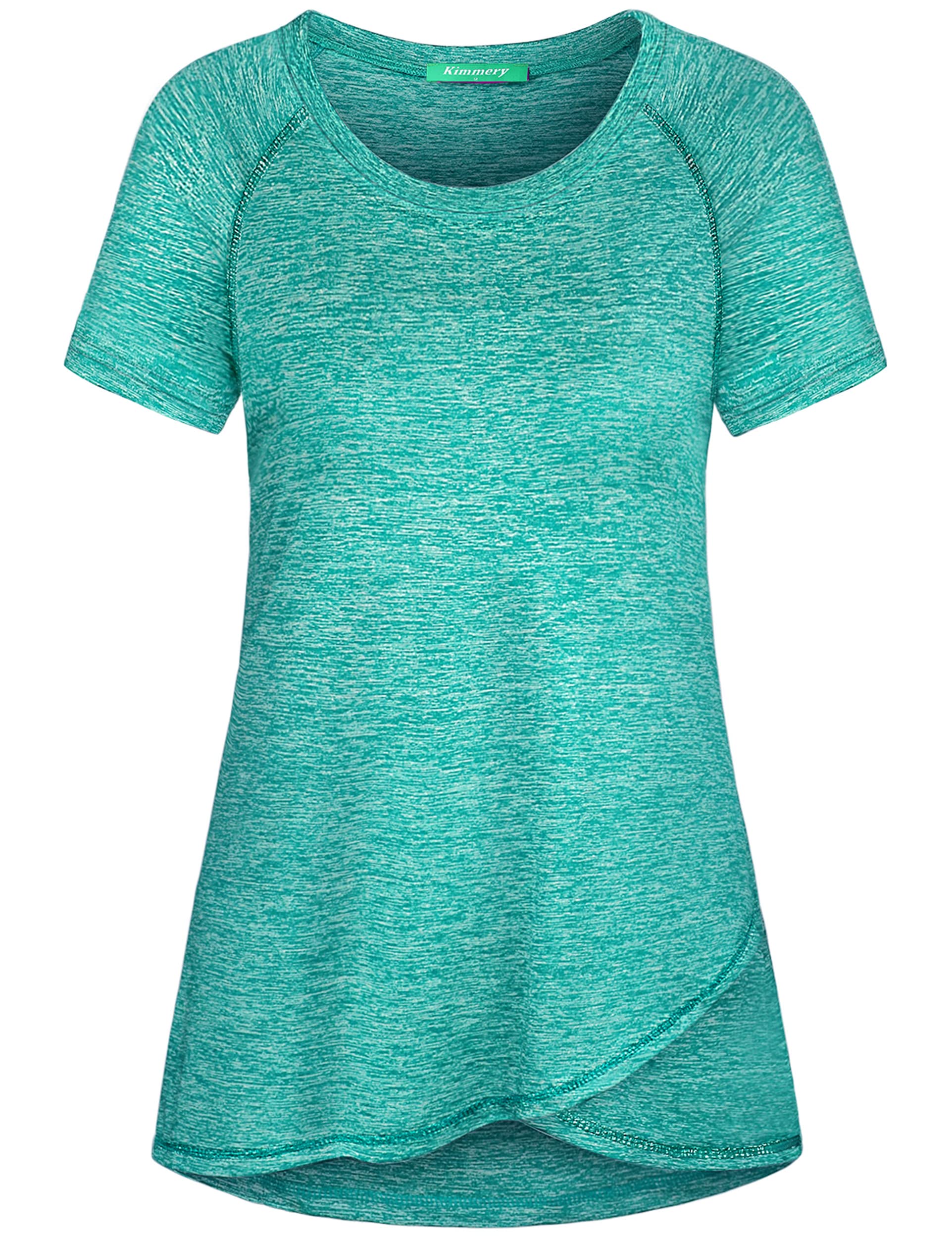 Kimmery Woman Raglan Sleeve Round Neck Irregular Hem Yoga Workout Shirt Sizes M-3XL