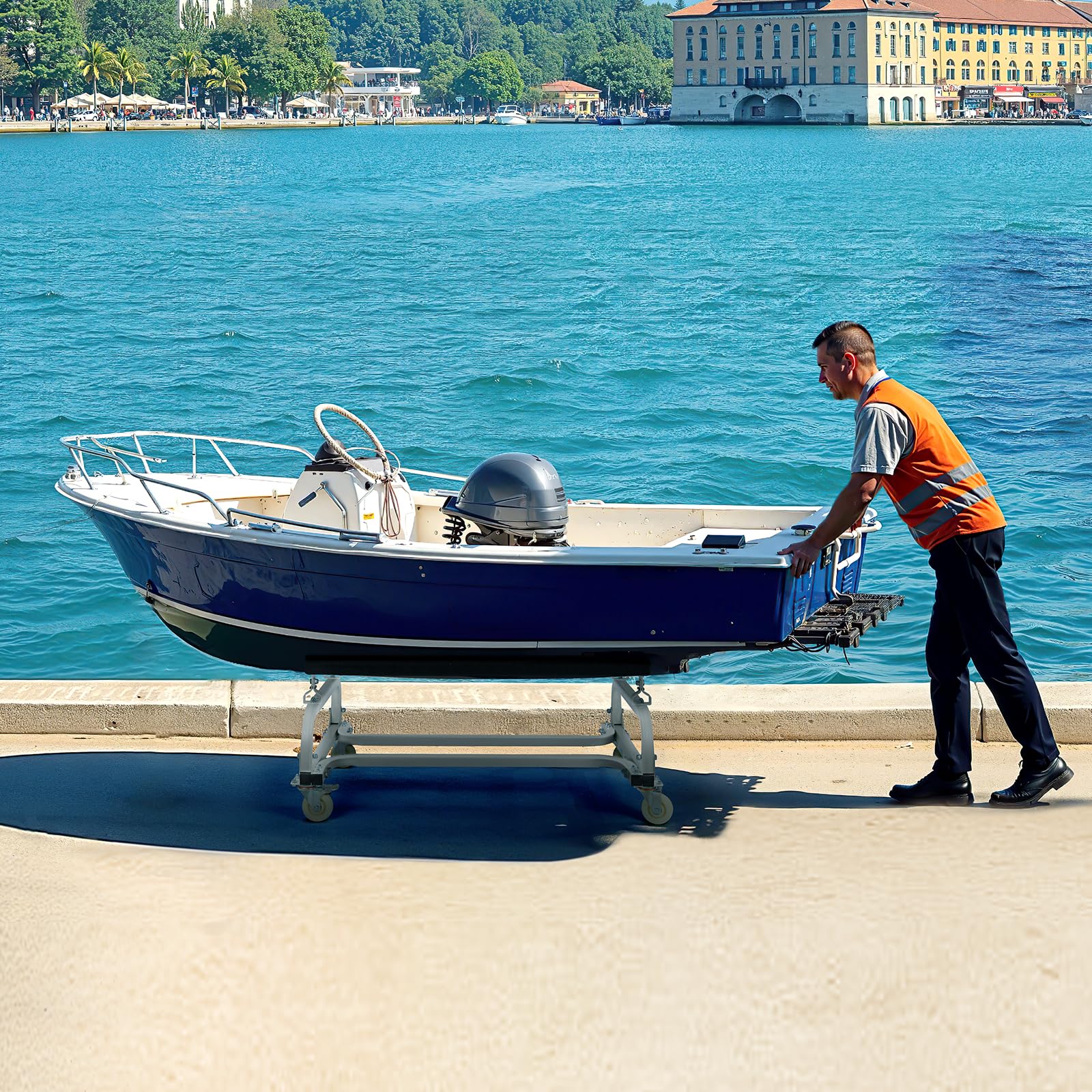 VEVOR Jet Ski Dolly 590kg Tragfähigkeit, Bootswagen, Transportwagen zum Bewegen von Wasserfahrzeugen, verstellbare Kojen mit 4 Rollen & 2 Bremsen, robuster Slipwagen für Kajaks, Jet-Skis, Schnellboote