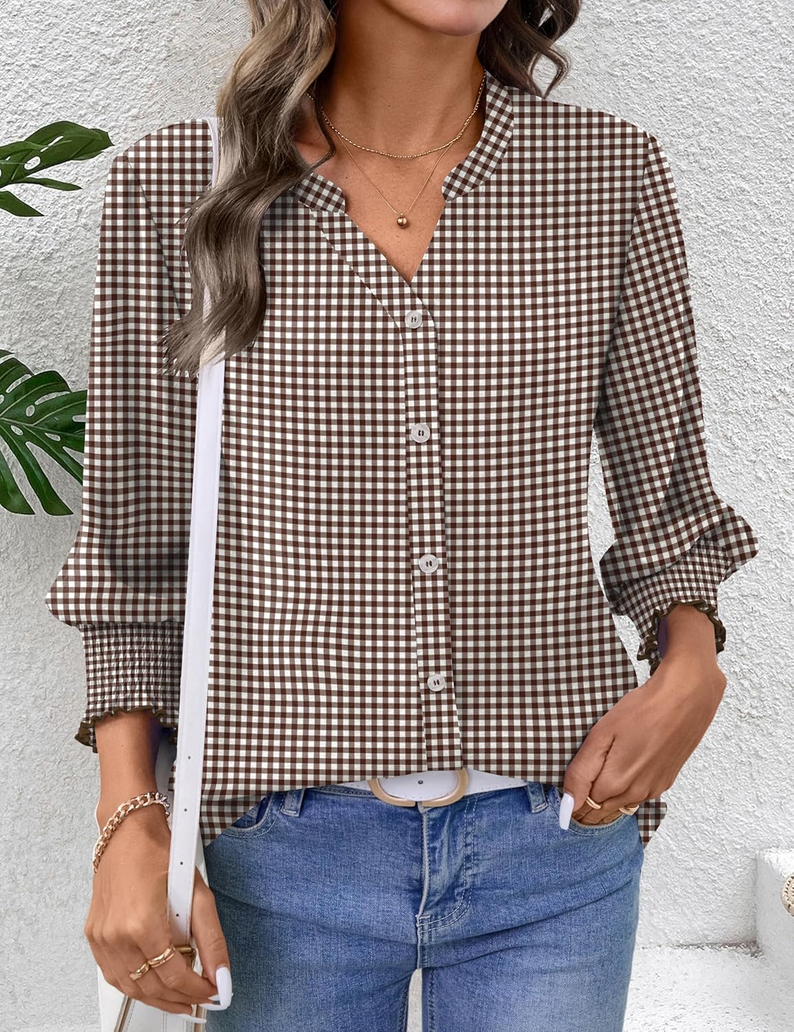 LOMON Button Down Shirts for Women 3/4 Length Sleeve Business Casual Blouses 2026 Summer Tops - Image 6