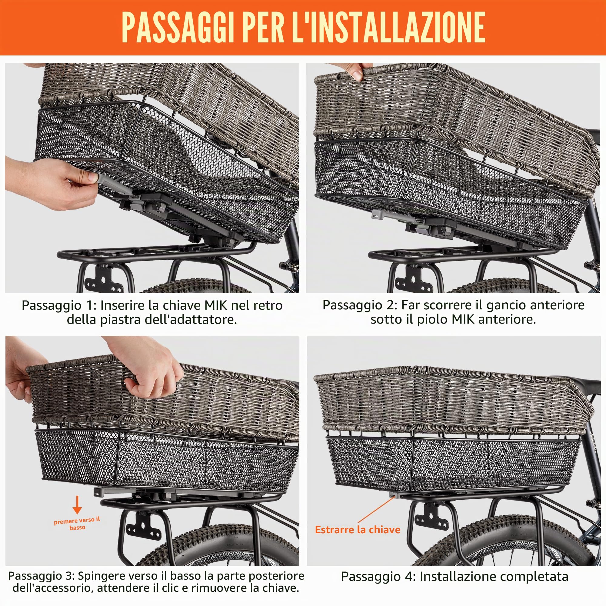 Portapacchi posteriore per bicicletta – Compatibile con sistema MIK, portapacchi per bicicletta per freni a disco/senza freni a disco – Regolabile in altezza per telai da 26"-29"