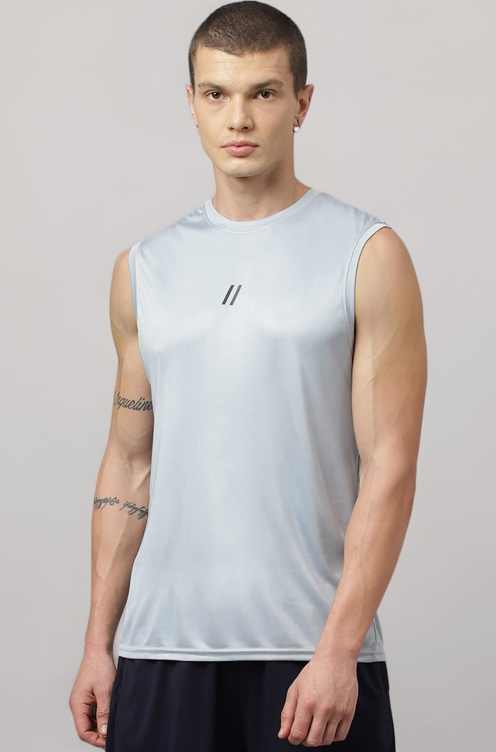 Men's Polyester Sports Sleeveless T Shirt - Gym Vest, Workout Sando, Training Tank Top, Cut Sleeves Quick Dry Tee for Running, Swimming, Badminton, Fitness & Sports