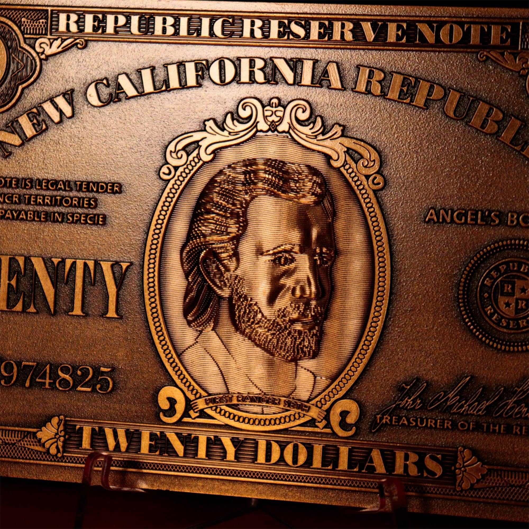 FaNaTtik Fallout: New Vegas NCR $20 Metal Replica In-World Bill - Edizione limitata in metallo da collezione, numerata, espositore incluso