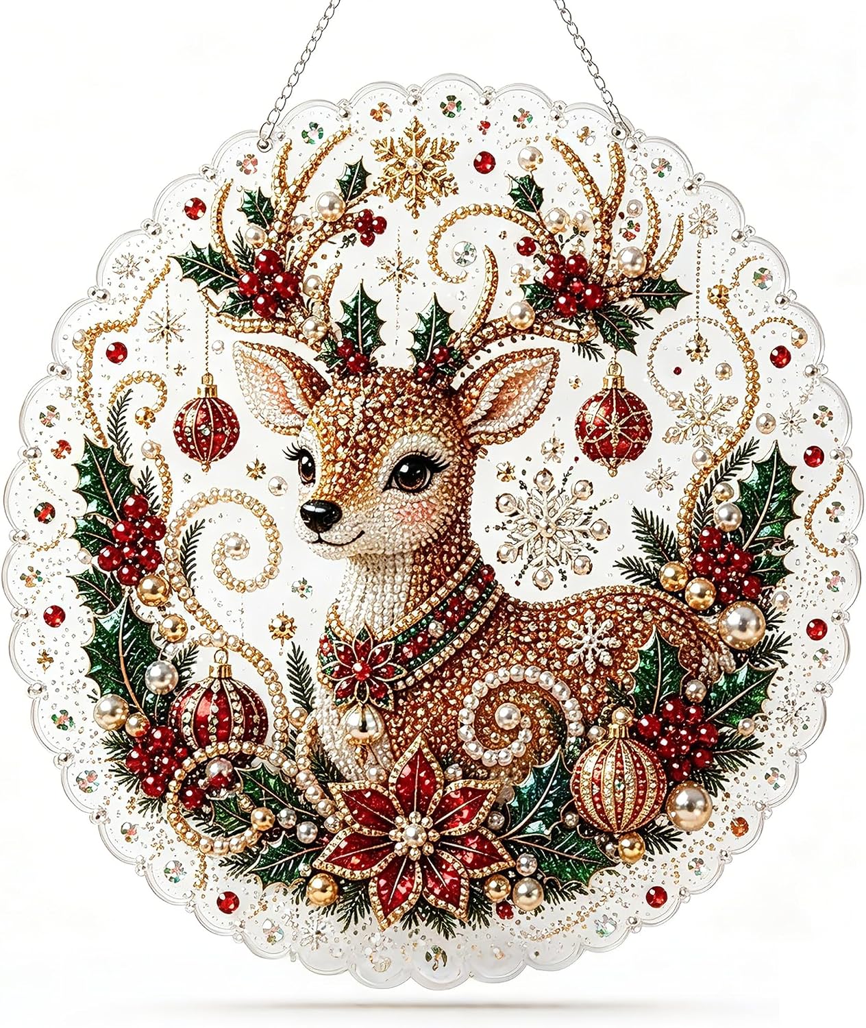DOZEEZOP Christmas Pearl Diamond Art Suncatcher Kit, Pearl Painting 8 Inch