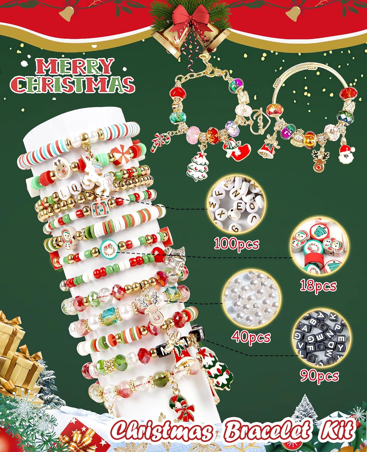 OCARDI Christmas Bracelet Making Kit,Friendship Bracelet kit for Jewelry Making,Pony Beads&Clay Beads&Christmas Charm Beads for DIY Arts and Crafts,Gifts for Teen Teens