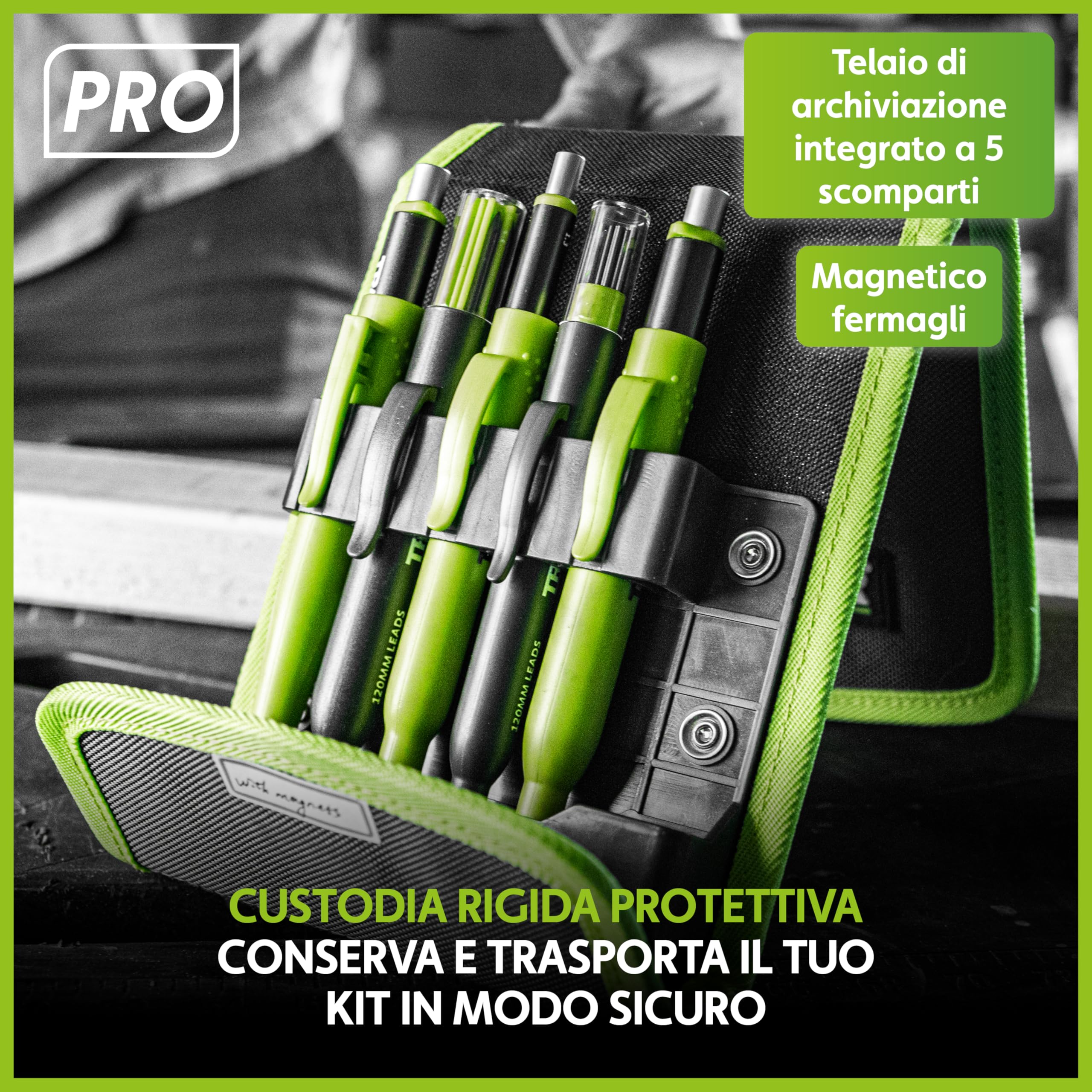Tracer Pro Series Kit Marcatura Professionale 5 Pezzi | Matita Fori Profondi, Pennarello Costruzione Alluminio + 30 Mine