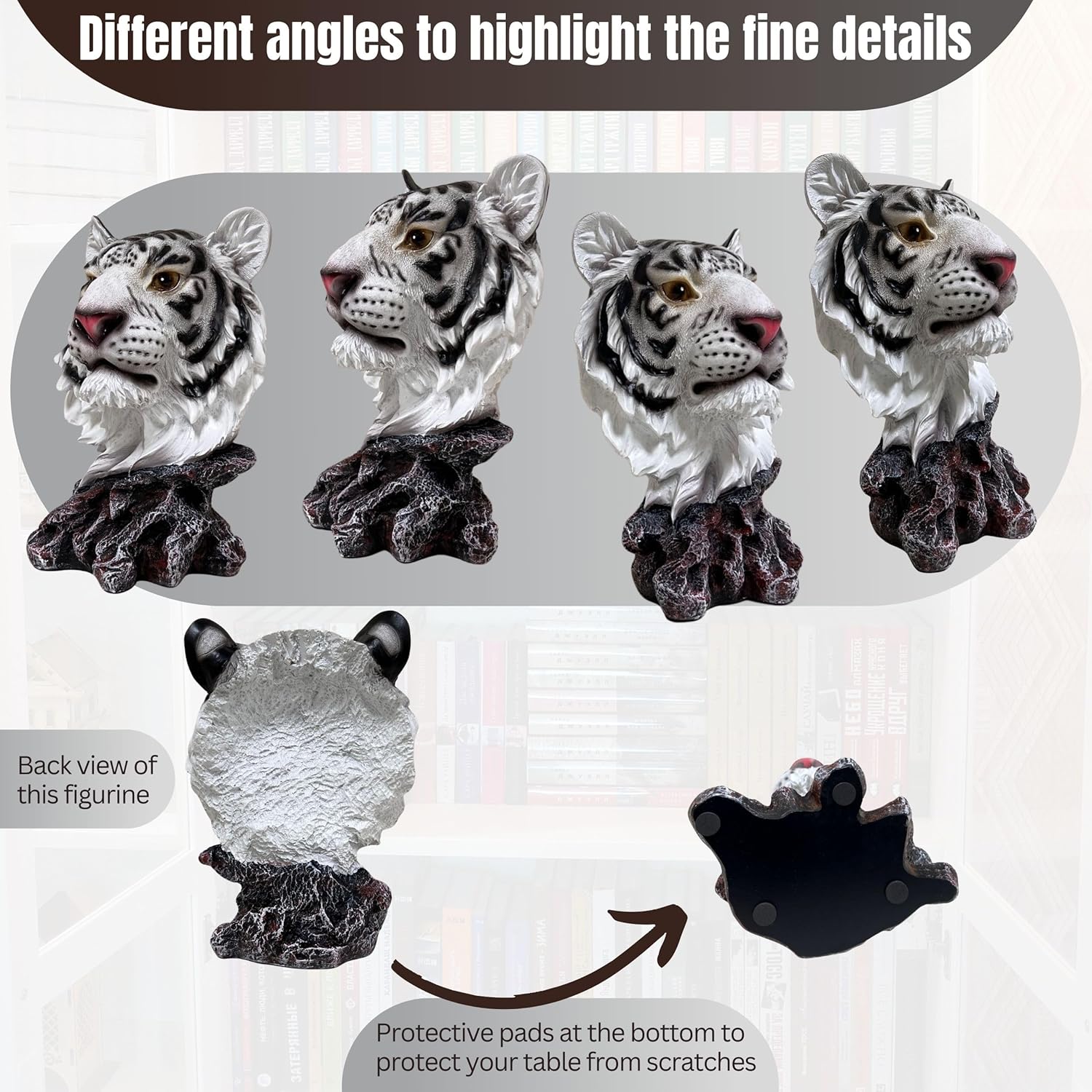 BestGiftEver White Tiger Bust Freestanding Tabletop Home Decor - Wild Animal Sculpture Collectible Gifts - Decor for Bedroom and Living Room - Lucky Tiger Statue for Shelf and Office Desk Accent