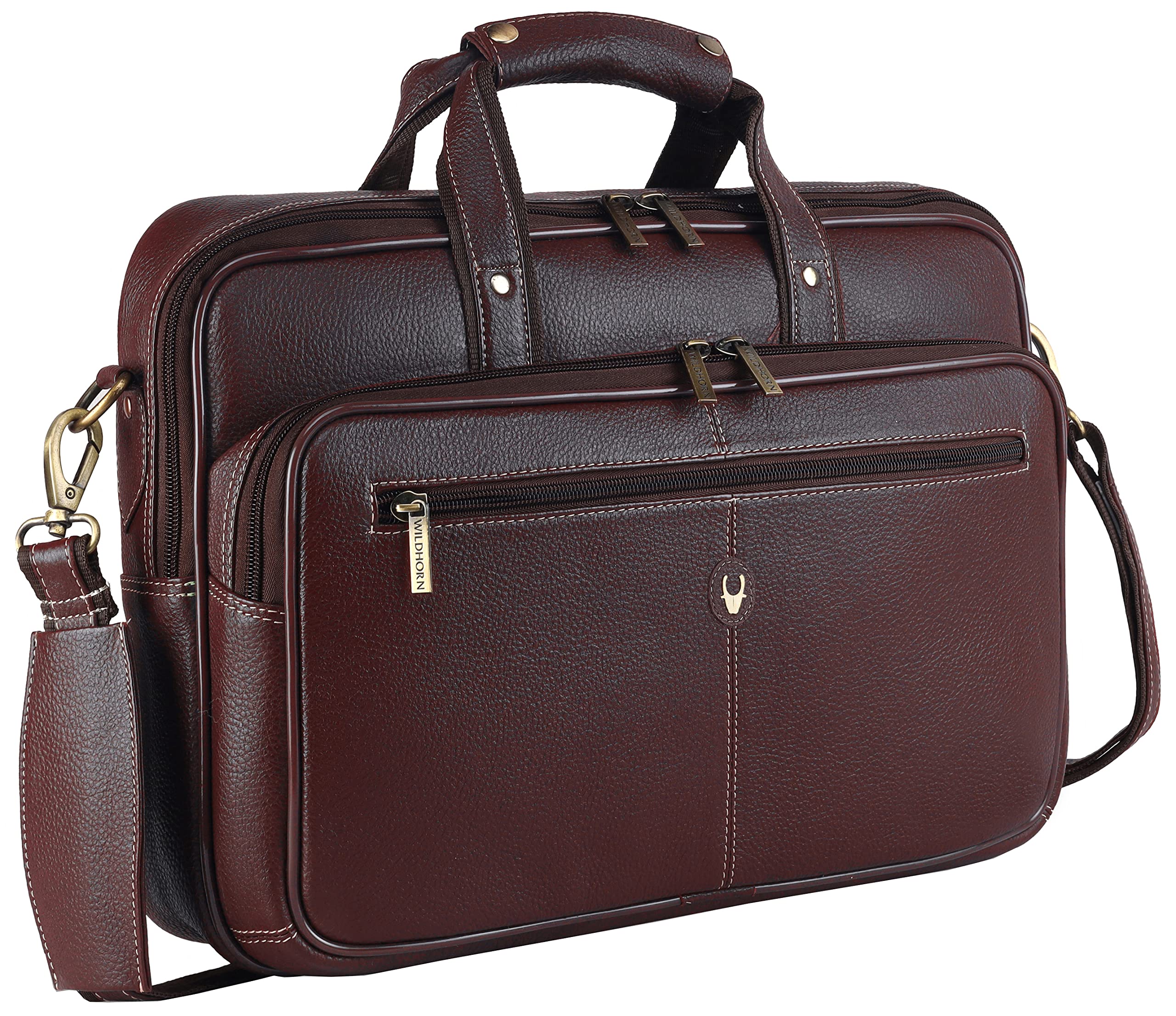WildHorn Men's Leather Laptop Bag/Office Bag | Fits Upto 15.6 Inch Laptop/MacBook | Laptop Messenger Bag/Leather Bag I Dimension : L-16 inch W-4 inch H-12 inch,Brown