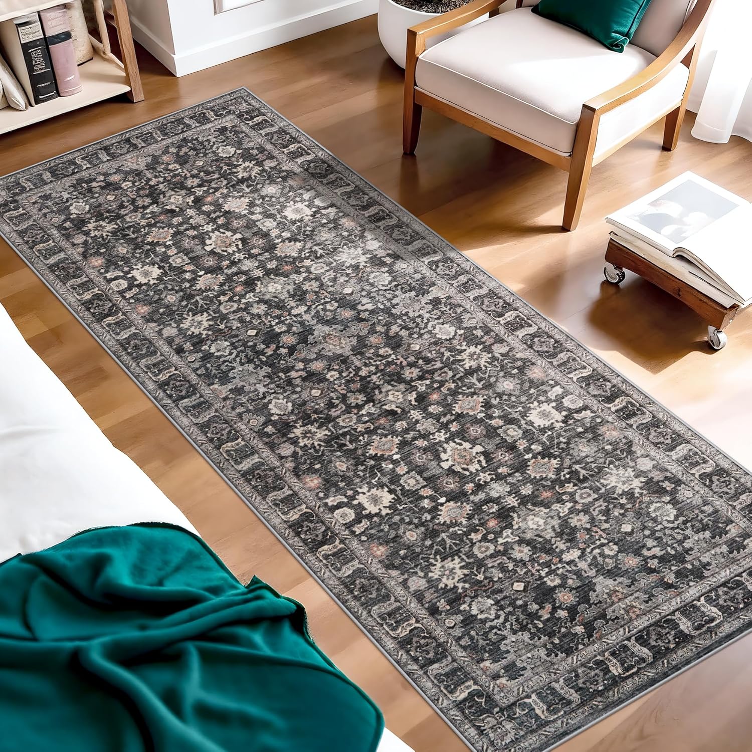 Black Entryway 2x5 Runner Rug: Runners for Kitchen Washable Non-Slip Ultra-Thin Door Mat Indoor Entrance Stain Resistant Small Throw Carpet for Bathroom (Dark Black Gray, 2X5)