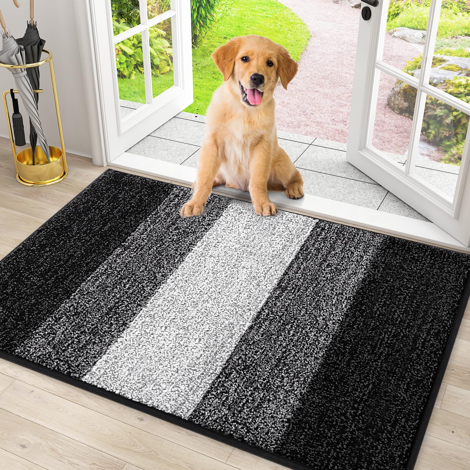 Smiry Dog Door Mat for Muddy Paws, Absorbs Moisture and Dirt, Low-Profile Entryway Mat with Non-Slip Backing, Entry Indoor Outdoor Doormat for Inside