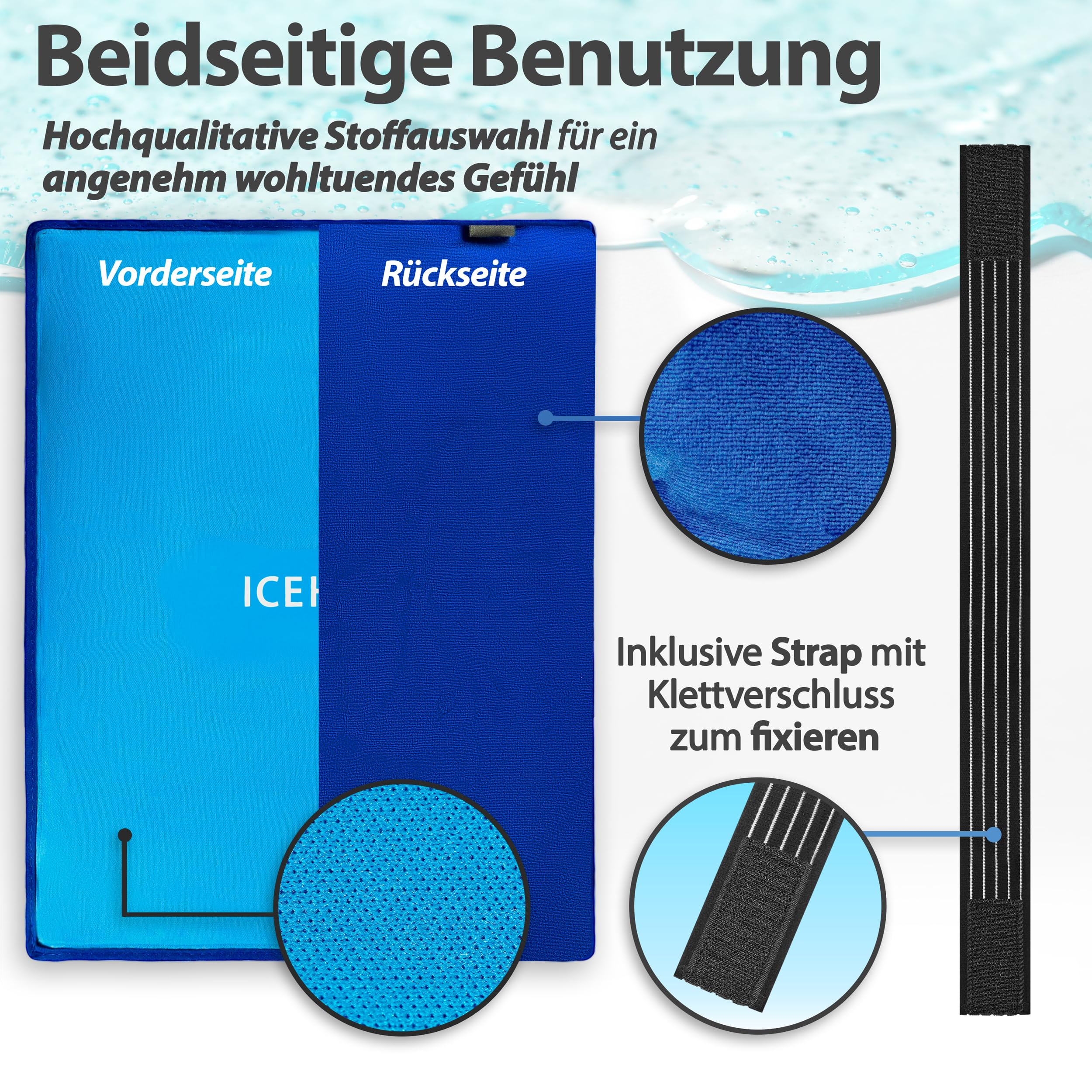 Icehof Coussinets rafraîchissants XXL en gel - Grand coussin de refroidissement - Pack de froid - Doux, moelleux - Pour glacière - 38 x 28 cm