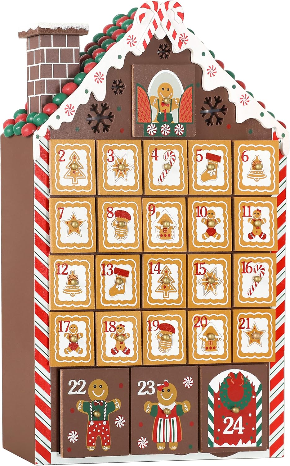 BRUBAKER Reusable Wooden Advent Calendar to Fill - Gingerbread House with LED Lighting - DIY Christmas Calendar 10.31 x 17.72 x 2.17 inches