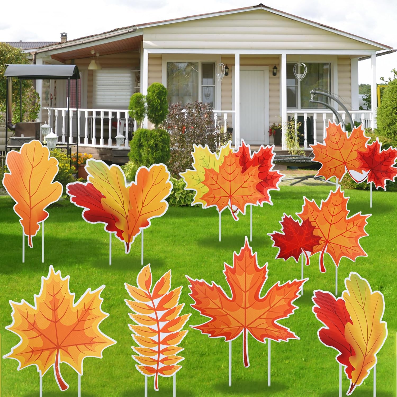 9 PCS Fall Yard Signs Fall Leaves Yard Stakes Autumn