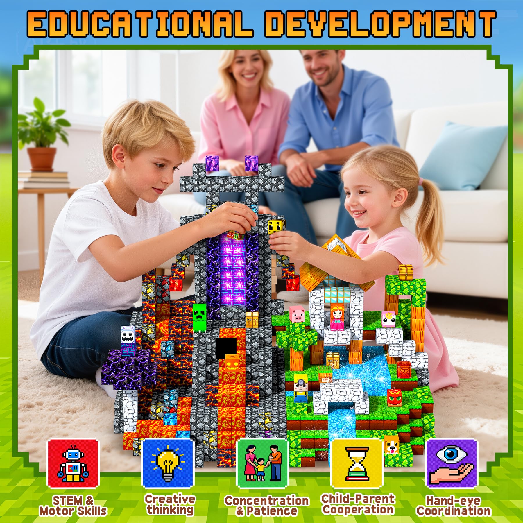 Construction Magnetique Enfant - Vie détachables Cube Magnétique - Longue Durée de Jeu Aimant Magnetic avec Jeux Aimants Bloc Magnetique- pour Enfants 3-10 Ans Cadeau Créatif