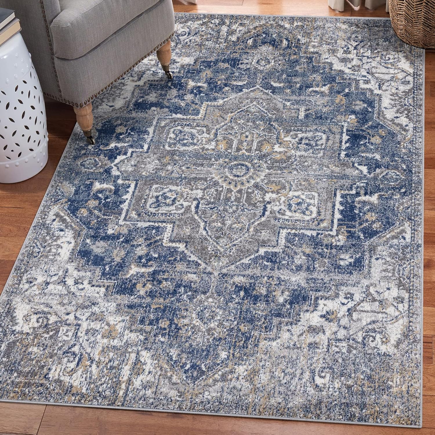 LUXE WEAVERS Hampstead Oriental Yellow with Blue 8x10 Area Rug 5623
