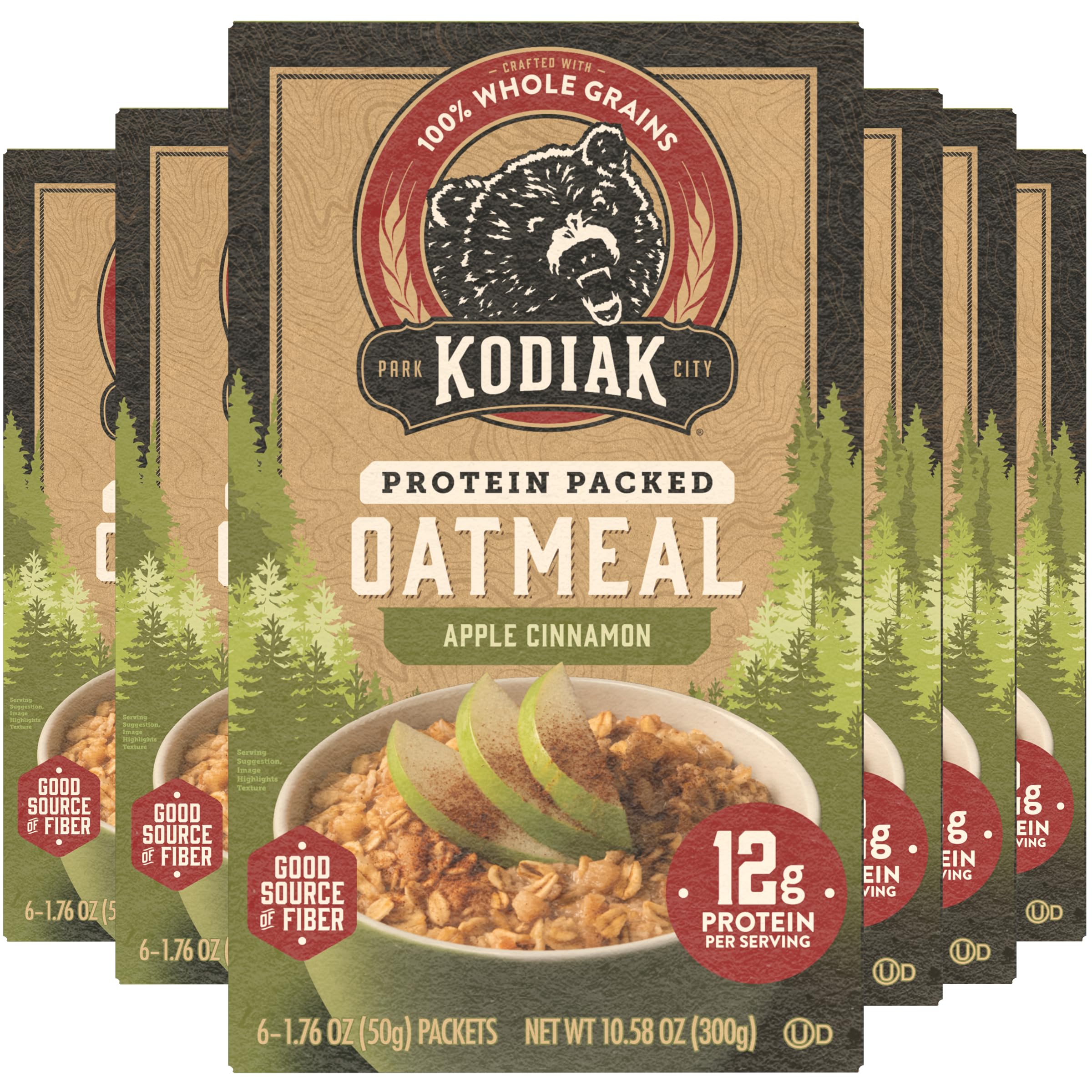 Kodiak Cakes Instant Oatmeal Packets, Apple Cinnamon, High Protein, 100% Whole Grains, 6 boxes with 6 packets each (36 packets)