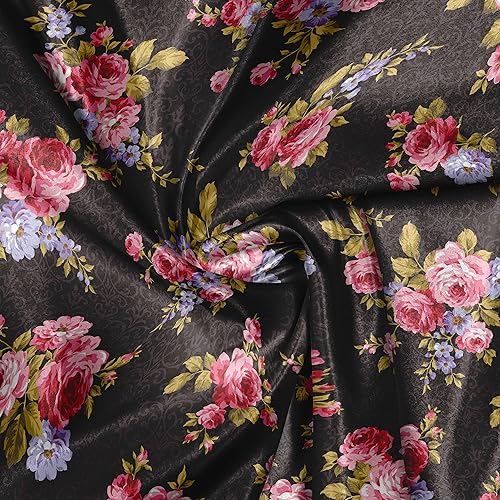 Miniatura 4 de Ambesonne Tela rosa de The Yard, patrón con ramillete y ramos antiguos femeninos inspirados en flores, tela de satén decorativa para textiles para