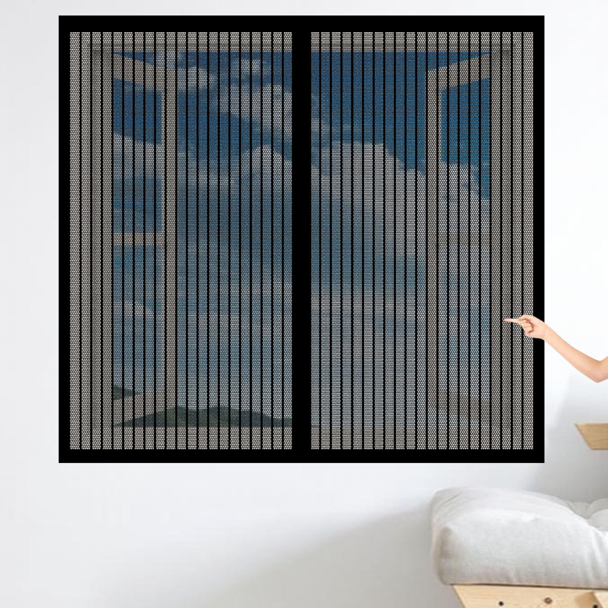 Window Fly Screen 115 x 155 cm Prevents Insects Flies Mosquitoes from Entering The Room No Drilling Fly Screen for Windows Custom Size for Windows Doors and Patio Screens, Black