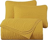 Vista 9 de Chezmoi Collection Austin Juego de colcha de cama Queen de 3 piezas con edredón acolchado Pinsonic de gran tamaño, Queen, Mostaza De gran