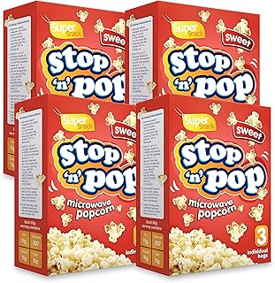 SOL 12pk x 85g Stop 'n' Pop Microwave Popcorn, Sweet Flavoured Pop Corn Kernels, Perfect Tasty Snack for Family Movie Nights, Easy to Prepare, Ideal for Sharing Fun Moments at Home