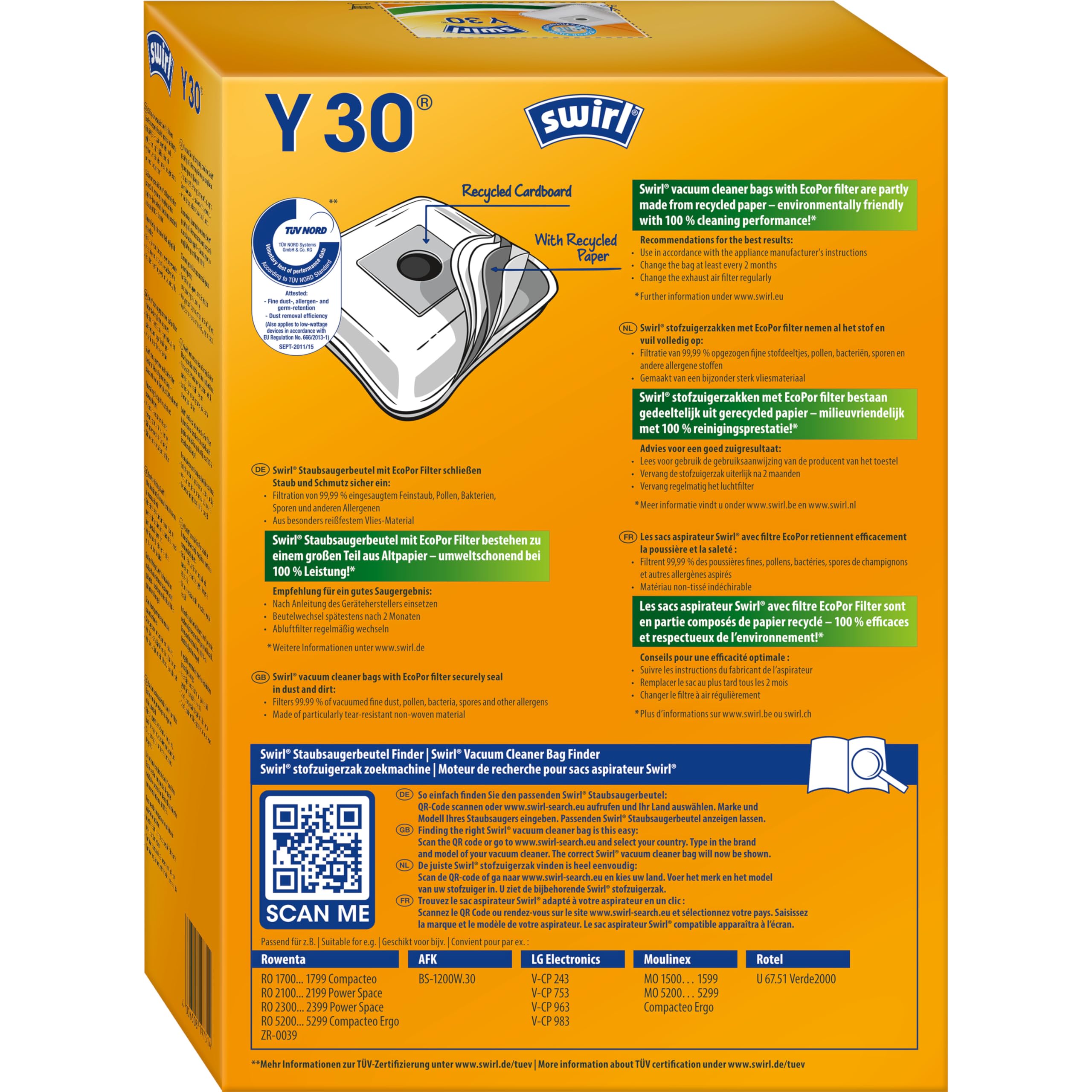 10 Premium Sacchetti Per Aspirapolvere Swirl Y 230 - Y230, Y 30 - Y30
